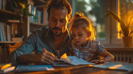 A parent teaching their child about the importance of life insurance and financial planning, instilling responsible habits from a young age.