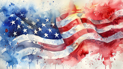 watercolor illustration wave of american flag, United States of Independence concept