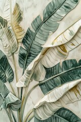 An artistic representation of tropical leaves in grey-scale, highlighting the intricate textures and patterns