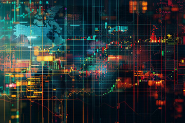 A digital mosaic of global market indices, live updates in a tapestry of economic activity and growth 