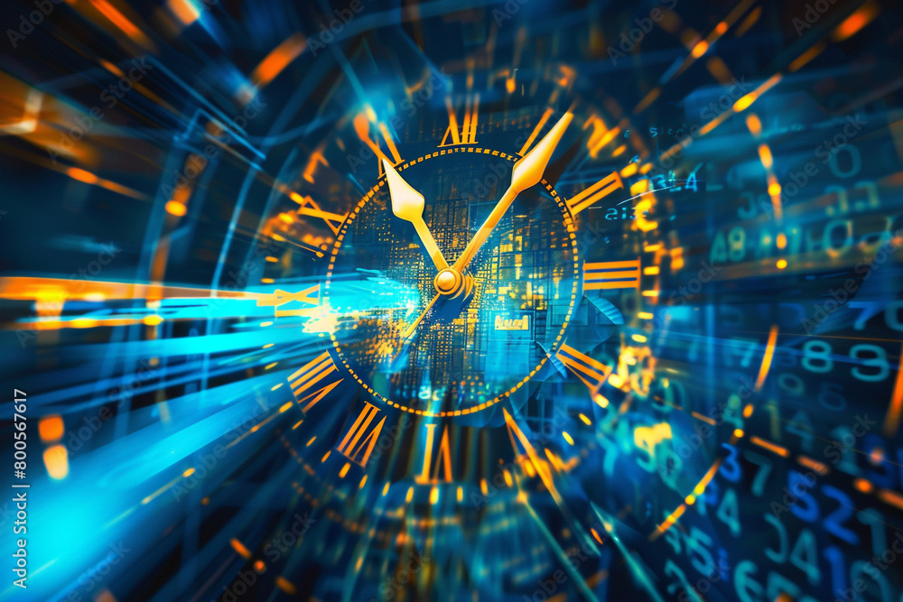 Poster a distorted digital clock face, illustrating the distorted perception of time in the digital realm