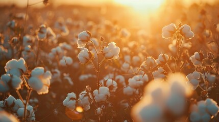 Irish bog cotton field in the evening sunlight, soft focus blurry background. AI generated illustration