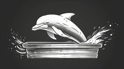   A monochrome illustration portrays a dolphin leaping from a wooden container, causing waves to spill