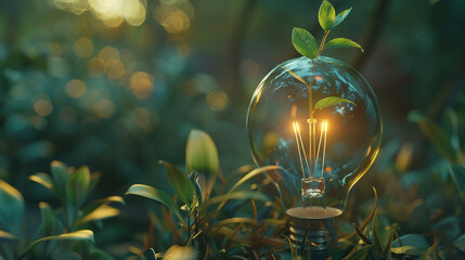 Green Globe Collaboration: Light Bulb with Plant, Symbolizing Renewable Resources