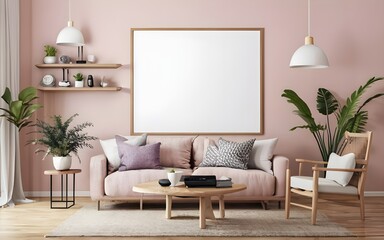 Frame mockup, ISO A paper size. Living room wall poster mockup. Interior mockup with house background. Modern interior design. 3D render, photo, 3d render, stock photo, stock images	