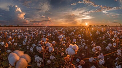Irish bog cotton field in the evening sunlight, soft focus blurry background. AI generated illustration