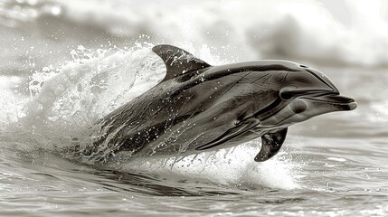  Dolphin leaping out of water, head above surface