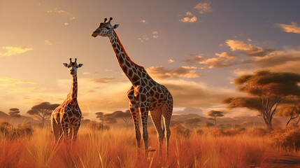 giraffes in the african savannah.