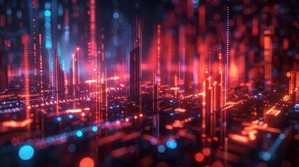 Fototapeta premium A digital landscape with red and blue lights.