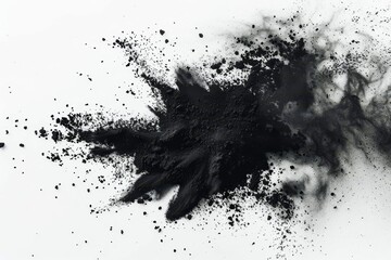 charcoal particles dispersing on white abstract powder explosion