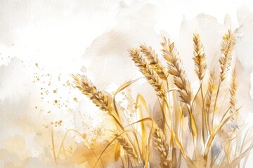 Naklejka premium Watercolor illustration of wheat, beige and light yellow tones, white background, soft edges, delicate watercolors Generative AI