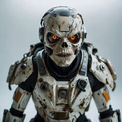 robot cyborg soldier on white