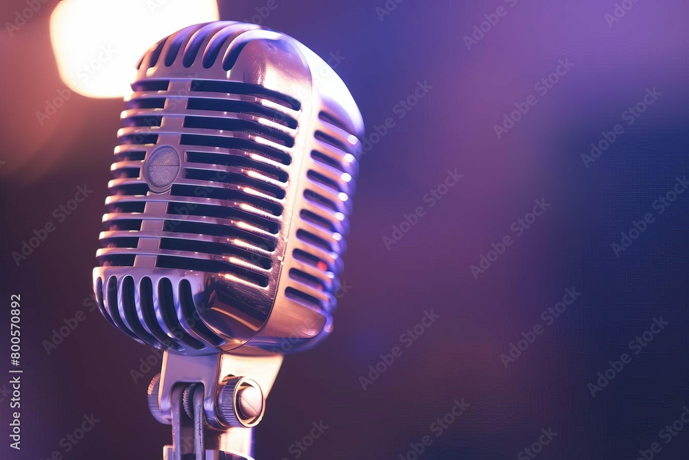 Wall mural classic dynamic microphone on white retro audio equipment photography