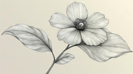   Black-and-white illustration of a flower centered against a white backdrop