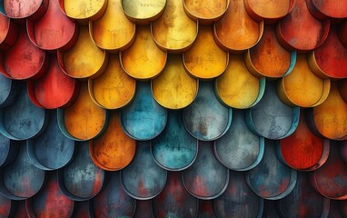 A close up of a wall with many different colored