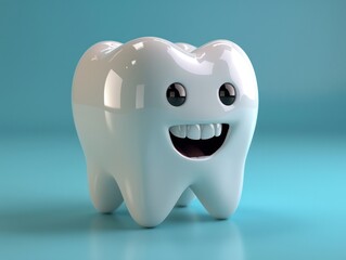 An anthropomorphized white tooth with a big grin, symbolizing joy and positive dental experiences