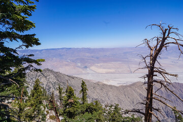 Scenic aerial vistas of Coachella Valley seen from the top of Palm Springs tramway station in Mt....