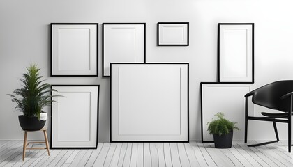 empty black white mock up compositon of poster frames, wallpapers, stock photos, mockups	
