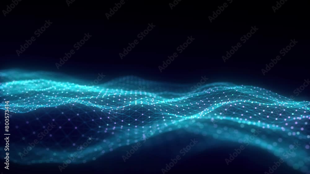 Fototapete Music color wave of particles and lines. Big data visualization. Abstract blue background with a dynamic wave. 3d rendering.