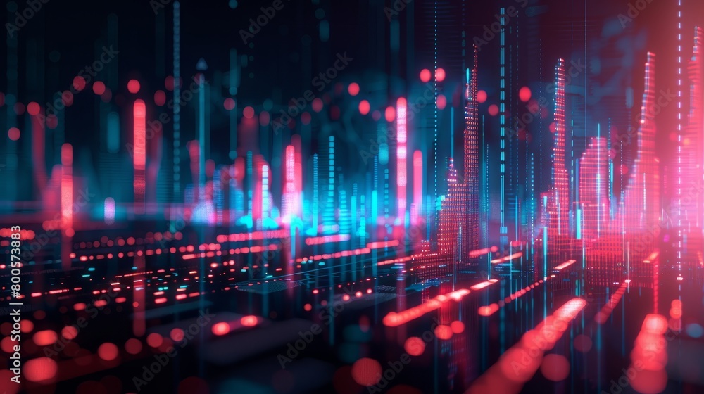 Aufkleber binary code rain falling through a glowing red and blue circuit board