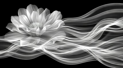   Black flower on black background, white swirl in center