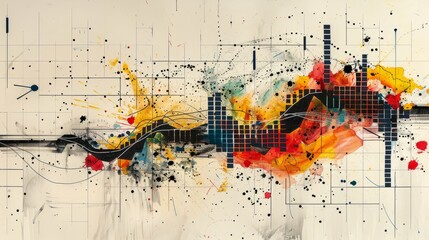 colorful abstract painting with black grid