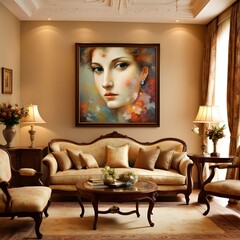 luxury living room with beautiful paintings on the wall