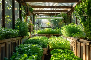 Small green plant grows in fresh forest garden