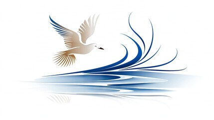Obraz premium A bird flying over water, its wings creating ripples