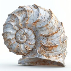 a close up of a shell on a white background