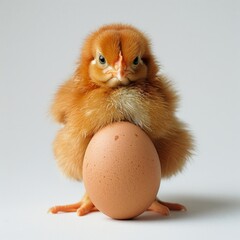 Fototapeta premium a small chicken sitting on top of an egg