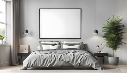 Frame mockup, ISO different size paper size. biege and white bed room wall poster mockup. Interior mockup with house background. Modern interior design. 3D render, wallpapers, stock photos, mockups