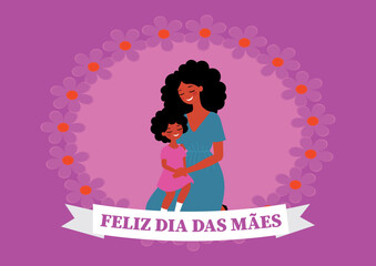 Happy Mother's Day text in portuguese, with Mother's Day illustration 