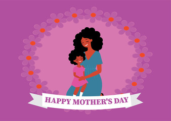 Happy Mother's Day text, with Mother's Day illustration