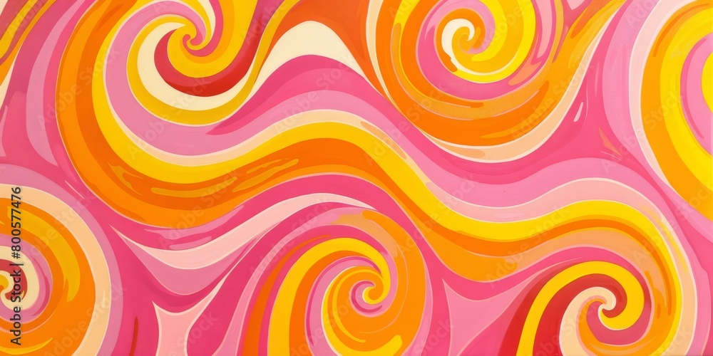 Poster psychedelic retro orange color swirls abstract pattern in jpeg format.