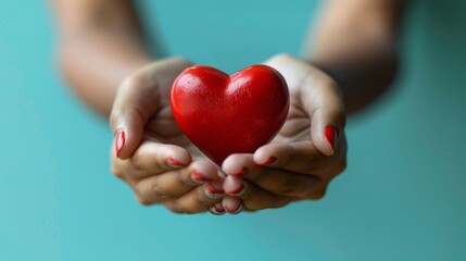 a person holding a red heart in their hands