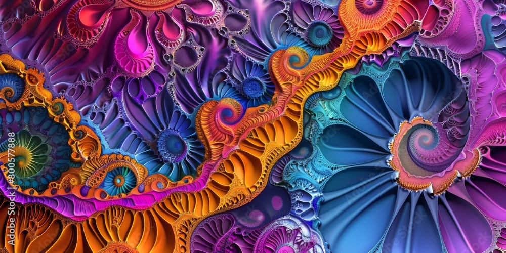 Poster colorful vibrant fractal patterns in complex intricate design - abstract art photo