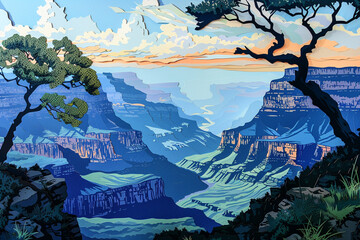 A paper cut scene of Blyde River Canyon capturing its majestic beauty with precise cuts and layers  