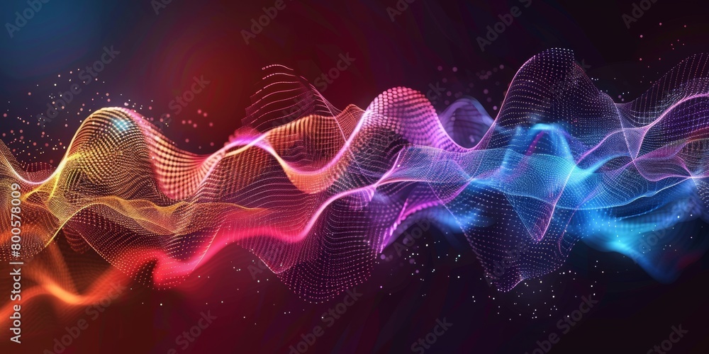 Poster digital sound wave visualized in bright colors - abstract art print
