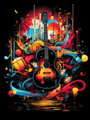 graphics an intricate illustration of musical instruments or vinyl records