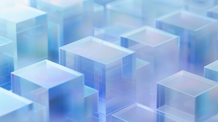Dreamy image of translucent 3D blocks floating in a haze of soft blue, symbolizing structure and imagination