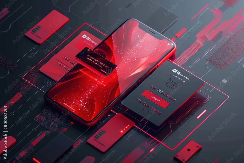 Poster a phone is displayed with a red background and a red card on the screen