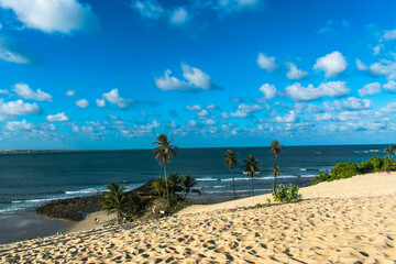 Sand dunes and horizon view of Genipabu Beach in Natal, Rio Grande del Norte in Brazil,