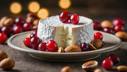 Delicious Camembert cheese with fresh cranberries French