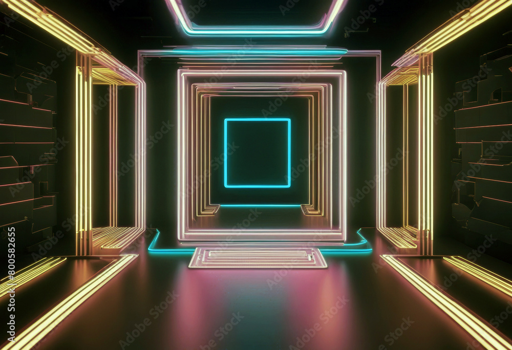 Poster 'geometric modern reality render frames illumination show glowing laser neon lines 3d abstract backg