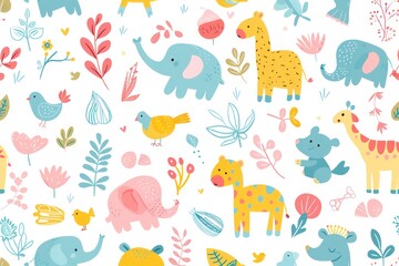 children friendly pattern with light pastel colors on a white background