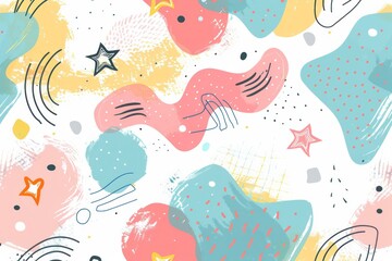children friendly pattern with light pastel colors on a white background
