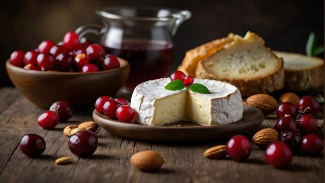 Delicious Camembert cheese with fresh cranberries