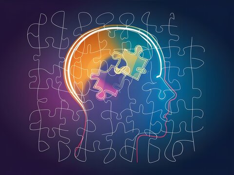 Cabeza humana pensando. Piezas de rompecabeza concepto de inteligencia y creatividad