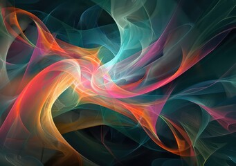 Obraz premium abstract digital art wallpaper with wavy and smoky graphic elements, spectral hues and tones within a dark theme